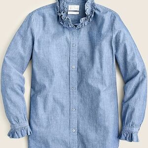 J. Crew Light Blue Ruffle Collar Shirt